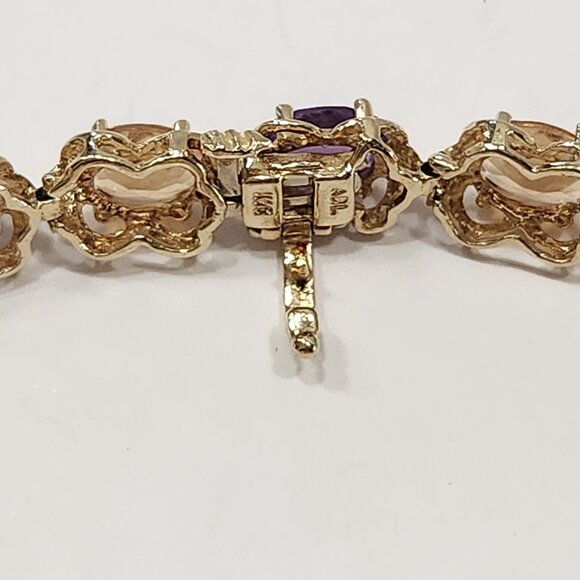 14K Solid Yellow Gold Multicolored Stone Flower Design Bracelet 7" - Picture 9 of 9